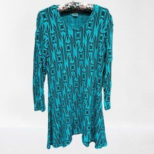Tianello Women's XS Blue/Black Knit Jersey Jacquard Geometric Asbury Tunic